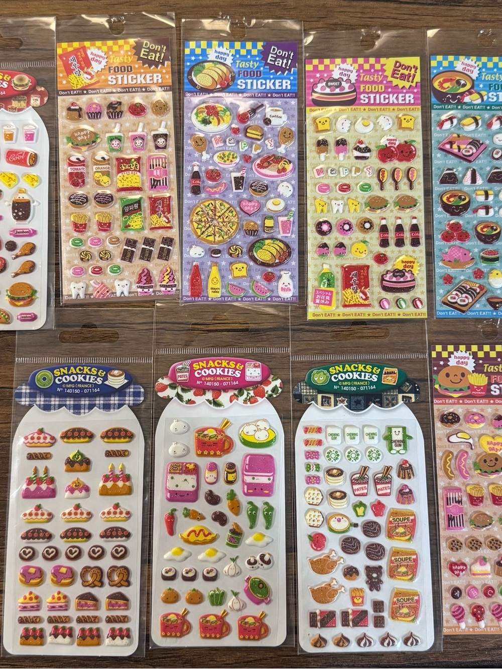 Lot of 8 Vintage Y2K Korean Japanese Kawaii Puffy Food Sticker Sheets